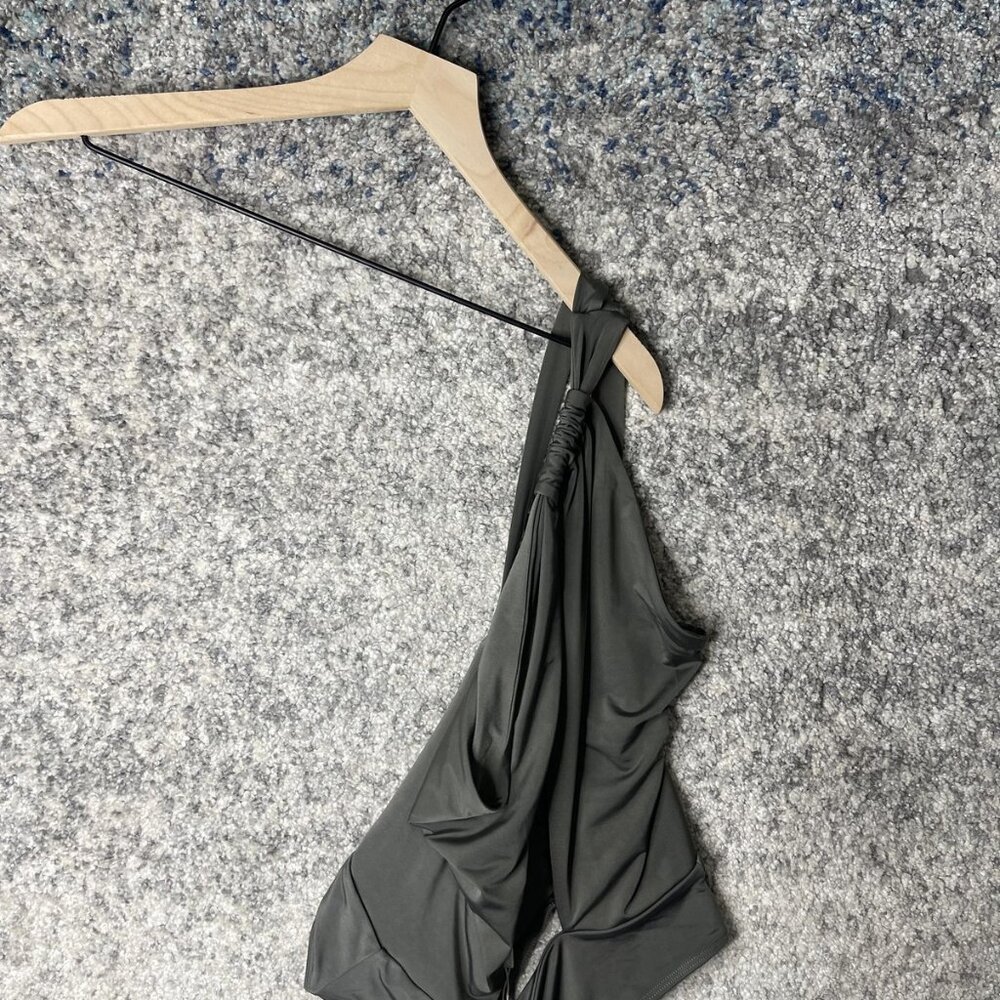 Clyque Bodysuit Womens Large Green One Shoulder Cutout Asymmetrical Stretch Sexy